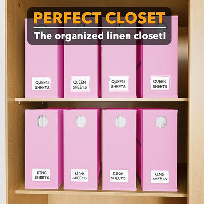 SpaceAid 8 Pack Bed Sheet Organizers and Storage, Foldable Organizer for Linen Closet, Set Folder Keeper with Window XL (Queen & King Size) Bedding Container (Pink, 8 Pack)