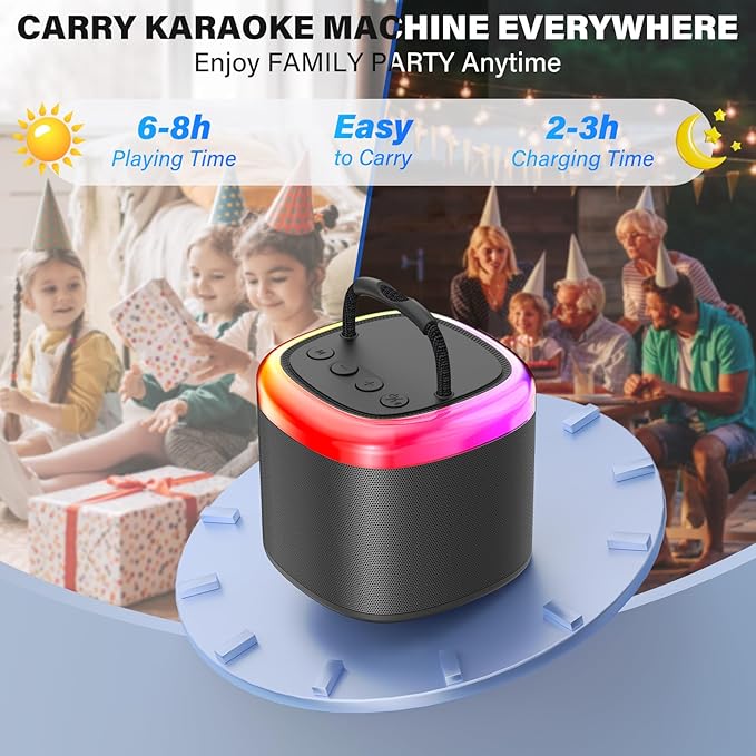 HWWR Mini Karaoke Machine for Kids: Portable Bluetooth Speaker with Wireless Microphone for Kids & Adults - Ideal Christmas Easter Birthday Gift Music Toys for Girls Boys Aged 4 5 6 7 8 9 10 11 12+