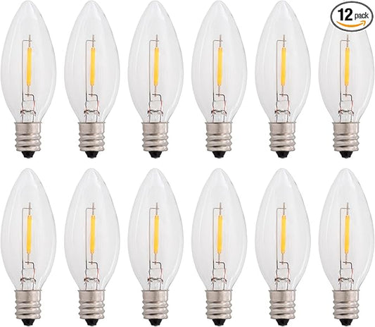 Creative Hobbies LED Replacement Light Bulbs for Electric Candle Lamps, Window Candles, Chandeliers - 7 Watt Equivalent Candelabra, Clear, Steady Burning, 120v 7w Bulb (12)