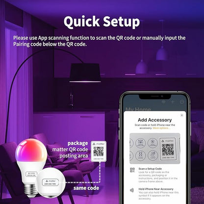 ANWIO Matter Smart Light Bulbs 8.5W (60W Replacement) A19 E26 LED Bulb Compatible with SmartThings App, Alexa, Google Assistant, Color Changing Light Bulb, 806lm,2.4Ghz only,Hub Required（2-Pack）