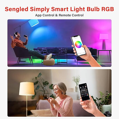 Sengled Dual Mode Smart Light Bulbs, Color Changing Light Bulbs with Remote & App Control, RGBW LED Bulbs 2700K-6500K Dimmable A19 65W, Group Control, Timer ( 4P No Remote, No Support Alexa & Google)