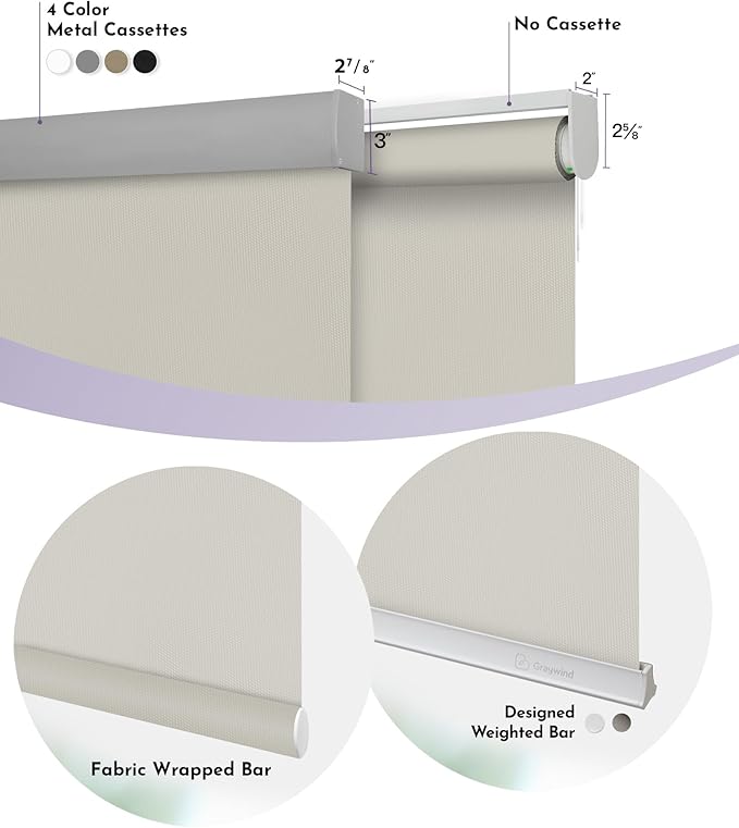 Graywind Motorized Roller Shades 100% Blackout Compatible with Alexa Google Waterproof Vinyl Cordless Remote Smart Blinds with Valance, Custom Size (A-Beige)