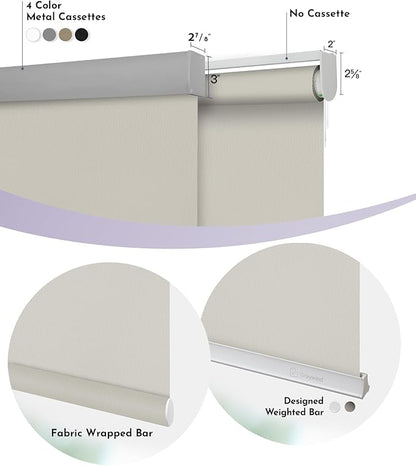 Graywind Motorized Roller Shade 100% Blackout Work with Alexa Google Waterproof Vinyl Fabric Remote Control Hardwired Window Shades Window Blinds, Customized Size (Vinyl - Beige)