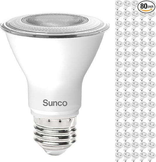 Sunco 80 Pack PAR20 LED Bulb,Track Light Bulbs Flood Lighting Indoor Outdoor, High Brightness, 800 LM, 8W (50W Equivalent), 3000K Soft White, Dimmable, E26 Medium Base, Exterior, Wet Rated UL