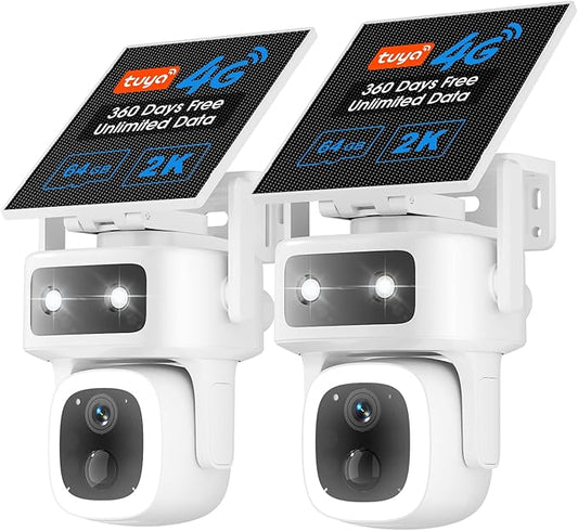 SANSCO 2 Pack 4G LTE Cellular Solar Security Camera, 360-Day Free Data 64GB