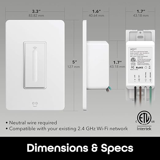 Geeni Smart Wi-Fi Light Switch: No Hub Required, Works with Alexa and Google Assistant