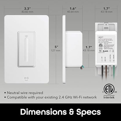 Geeni Smart Wi-Fi Light Switch: No Hub Required, Works with Alexa and Google Assistant