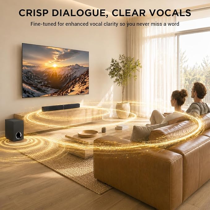 Sound Bar with Subwoofer,120W Sound Bar Bluetooth 5.3 Soundbar Surround Sound System, Detachable Home Theater Speaker with ARC/Optical/AUX Connection, Remote Control for TV/PC/Projector