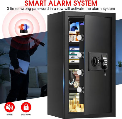 6.0 Cub Large Home Safes Fire and Waterproof, Anti-theft Fire Proof Safe Box with Digital Keypad, Key Lock and 3 Removable Shelves, Security Safes Fireproof Waterproof for Home Document Valuables