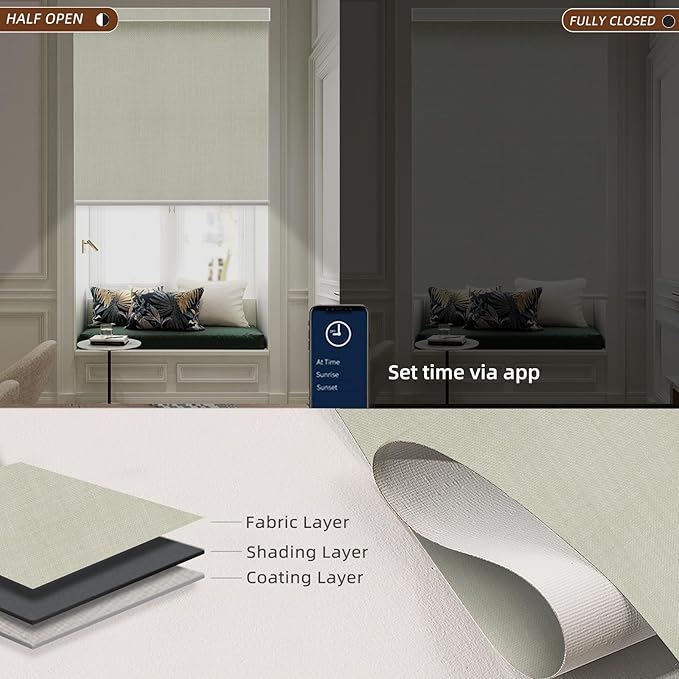 Motorized Blinds Roller Shade with Remote: 100% Blackout, Electric Blinds Compatible with Alexa/Google Home/Apple Homekit, Cream
