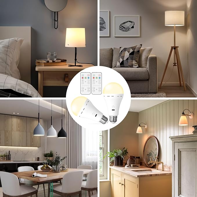 1Packs Magic Rechargeable Light Bulbs with Remote Control, E26 Cordless Battery Operated Light Bulb for Lamps, Wireless No Electricity Smart Battery Powered LED Bulb, 2200mAh/Dimmable/Timer