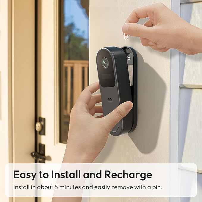 2K HD Battery Doorbell Camera Wireless with Ring Chime, Smart Video Doorbell with Two-Way Talk, Secure Cloud Storage, AI Detection and Instant Alerts, Night Vision, Compatible with Alexa
