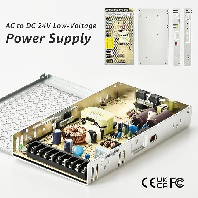 200W Low Voltage LED Power Driver Transformer with LED Controller, 24V DC Power Supply for Track Lighting, Dimmable & Control via App, Remote, Compatible Track Rails & Light Heads