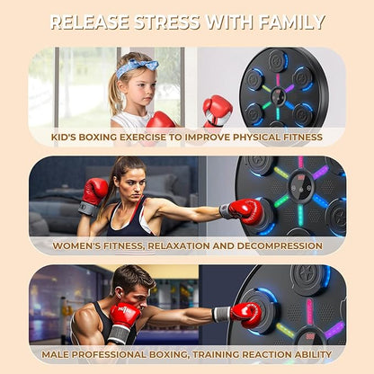 2025 New Music Boxing Machine with Boxing Gloves, Wall-Mounted, Upgraded Large Smart Bluetooth Music Boxing Target Workout Equipment for Home, Suitable for Kids and Adults（19.29''x19.29''x2.17''）