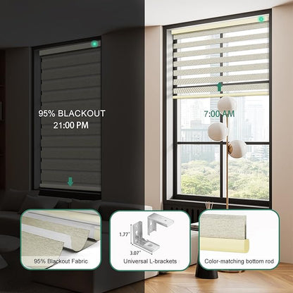 Motorized Zebra Blinds with Remote, Work with HomeKit Alexa Automatic Electric Window Shades 95% Blackout Light Filtering for Smart Home and Office, Customized Size Modern Golde