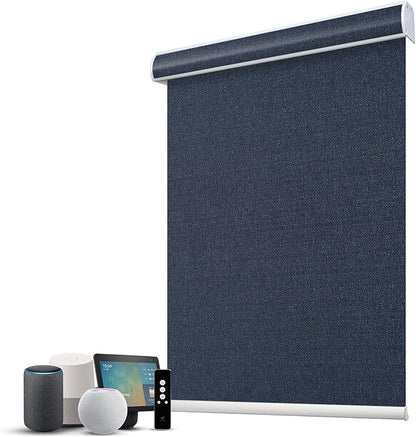 SmartWings Motorized 100% Blackout Shades Blinds, Custom Size, Cordless Window Shades with Rechargeable Battery, Work with Matter/Apple HomeKit, Alexa, Thread/Zigbee, Remote Optional, Eclipse Denim