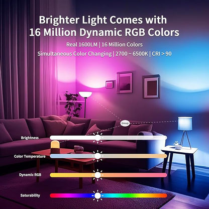 Smart Light Bulbs Work with Alexa Google Assistant, 1600LM Ultra Bright Smart Bulb, 13W 150W Equivalent RGBCW Color Changing Light Bulbs 2P, Bluetooth 2.4GHz Wi-Fi A21 E26 App LED Light Bulb