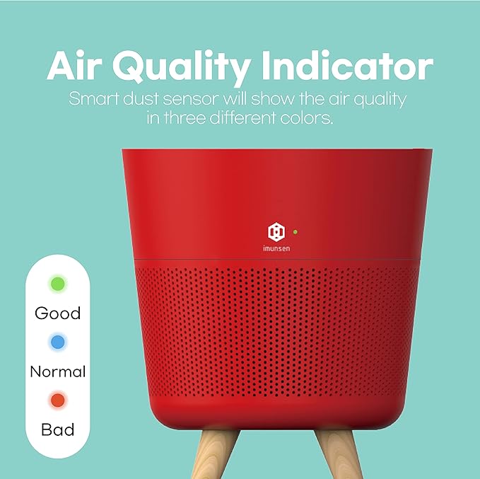 IMUNSEN M-002R HEPA Air Purifier with H13 True HEPA Filter, Cypress Wood Filter, Auto Sleep Mode, Filters 99.97% Pollen, Smoke, Perfect for Office and Bedroom, Made in Korea - Red