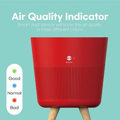 IMUNSEN M-002R HEPA Air Purifier with H13 True HEPA Filter, Cypress Wood Filter, Auto Sleep Mode, Filters 99.97% Pollen, Smoke, Perfect for Office and Bedroom, Made in Korea - Red