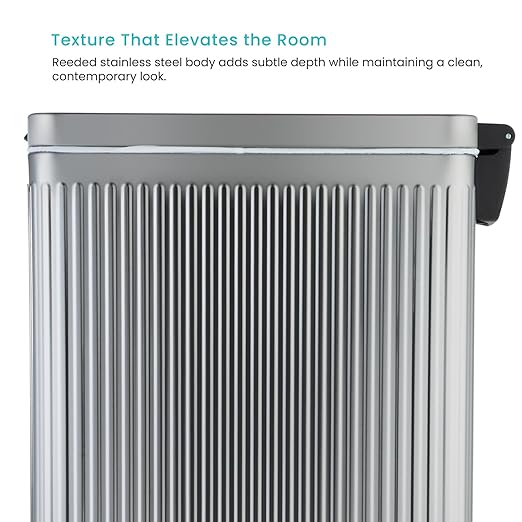 Home Zone Living 12 Gallon Slim Step Trash Can with Soft-Close Lid, Reeded Stainless Steel, Silver