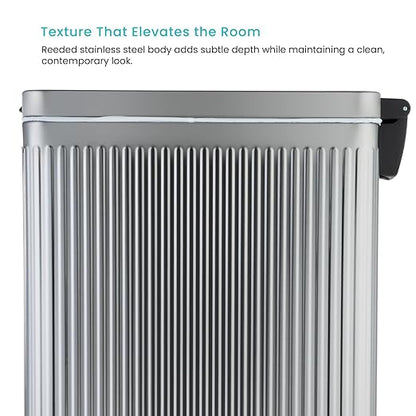 Home Zone Living 12 Gallon Slim Step Trash Can with Soft-Close Lid, Reeded Stainless Steel, Silver