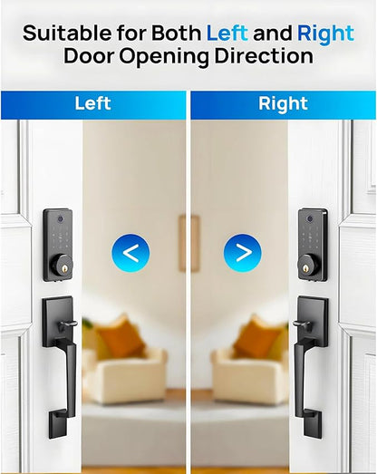 WiFi Smart Keyless Entry Door Lock Set w/Front Door Handle, 0.1s Fingerprint Biometric Unlock, APP/Passcodes/Cards Control, Auto Lock Keypad Deadbolt, Easy Install for Entry Bedroom