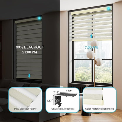 Motorized Blackout Zebra Blinds Shades Compatible with Alexa,Rechargeable Battery Day and Night Dual Layer Sheer Smart Blinds Shades with Valance,Customized Size (Light Gold)