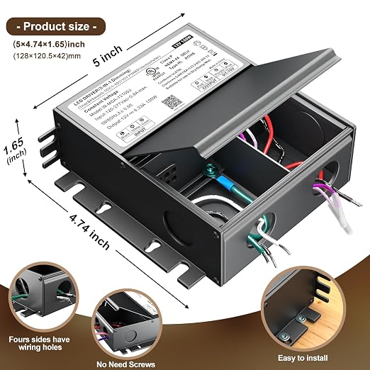 UL Listed 100W 12V 5-in-1 Dimmable LED Driver, Universal Power Supply for TRIAC/Phase, 0-10V, 1-10V, PWM, Potentiometer Dimmers, for LED Strip Lights, Panel, Landscape Lighting, cUL/Class2/ClassP