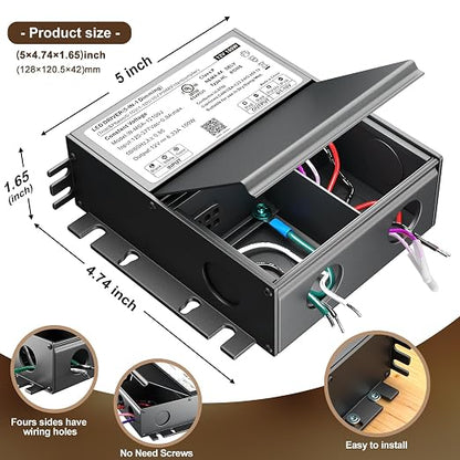 UL Listed 100W 12V 5-in-1 Dimmable LED Driver, Universal Power Supply for TRIAC/Phase, 0-10V, 1-10V, PWM, Potentiometer Dimmers, for LED Strip Lights, Panel, Landscape Lighting, cUL/Class2/ClassP
