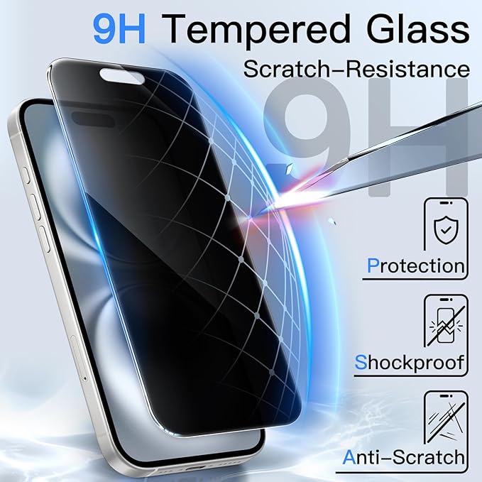 JETech 360 Degree Privacy Screen Protector for iPhone 16 6.1-Inch, 4-Way Anti-Spy Tempered Glass Film with Easy Installation Tool, 2-Pack