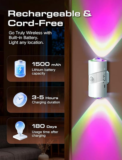 Rechargeable RGB Motion Sensor Night Light, Color Changing LED Night Light with Stick-on Magnet, 4-Level Adjustable Brightness, Nightlights for Bedroom, Bathroom, Hallway, Stairs, Closet, 1-Pack