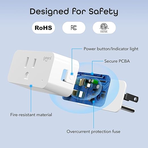 Geeni Smart Plug Mini 15A WiFi Outlet 2-Pack, Compatible with Alexa Google Home, No Hub Required, App Remote Control, UL Certified White