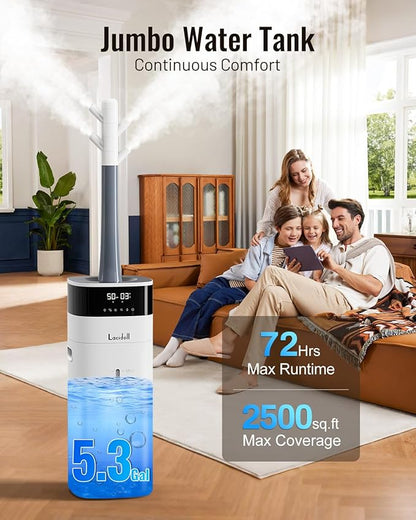 LACIDOLL Cool and Warm Mist Humidifier Large Room, 5.3Gal/20L Humidifiers for Home 2500 sq ft, Air Humidifiers for Bedroom with Diffuser&Extended Tube, Whole House Humidifiers for Nursery Baby Plants