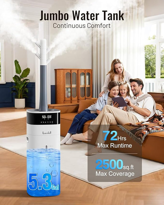 Lacidoll Warm and Cool Mist Humidifier Large Room, 5.3Gal/20L Humidifiers for Home 2500 sq ft, Whole House Humidifiers with Diffuser & Extended Tube, Air Humidifier for Bedroom Nursery Baby Plants
