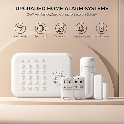 PGST Home Security Alarm System,Smart Home Alarm System with Door/Motion Sensors,GSM 4G/Tuya APP Alerts,Compatible with Alexa and Google Assiatant for Home,Villa,Kids Safety