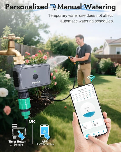 WiFi Water Timer Brass Inlet, 1-Zone Smart Hose Faucet Timer App & Voice Control via 2.4GHz WiFi, Sprinkler Timers w/Auto/Manual/Rain Delay Modes for Garden/Lawn, Works with Alexa & Google Assistant