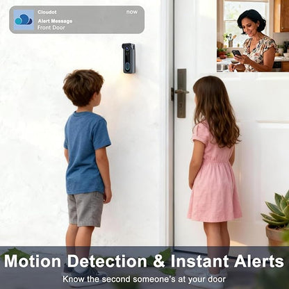 Doorbell Camera Wireless with Chime -2K HD Video AI Motion Detection, Two - Way Audio, Night Vision, Cloud Storage,Battery Powered - Compatible with Alexa, 2.4G WiFi Only