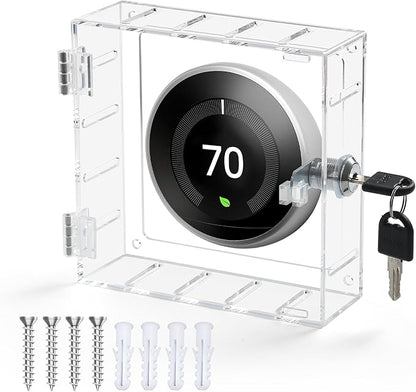SUTINE Thermostat Lock Box with Key, Universal Thermostat Cover with Lock, Small Thermostat Lock Box Guard, Clear AC Lock Box Compatible with Nest Thermostat On Wall 4.8" H x 4.53" W or Smaller