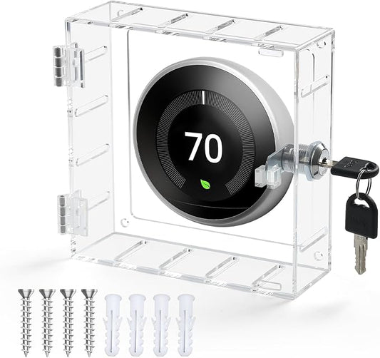 SUTINE Thermostat Lock Box with Key, Universal Thermostat Cover with Lock, Small Thermostat Lock Box Guard, Clear AC Lock Box Compatible with Nest Thermostat On Wall 4.8" H x 4.53" W or Smaller