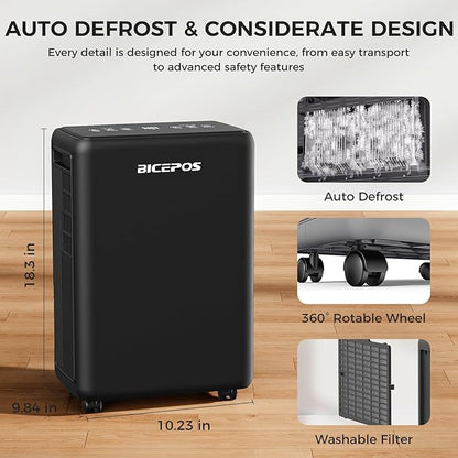 2000 Sq.Ft Dehumidifier for Basement, 30 Pints Dehumidifiers for Home with Drain Hose, 3 Mode, Auto Defrost, Intelligent Humidity Control for Bathroom, Bedroom, Large Room, Laundry, RV, Office
