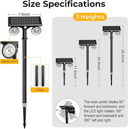 Large Solar Spot Lights Outdoor Motion Sensor,2 Modes Waterproof Landscape Lighting for Yard Garden Pathway,2-in-1 Wall&Spot LED Lights with 360° Adjustable Dual Heads(Cool White)