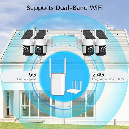 Solar Security Cameras Wireless Outdoor,4 Cam-Kit,Solar-Powered,No Subscription,Home Security Cameras System with 4MP Color Night Vision,Auto Tracking,Spotlight & Siren,32GB Memory Card,2.4 & 5G WiFi