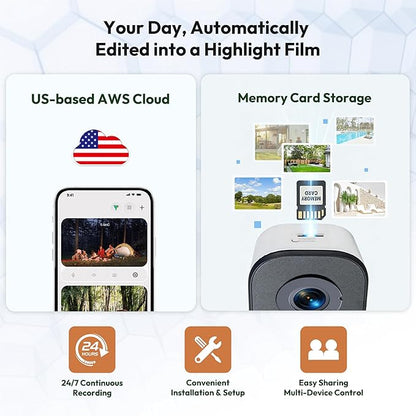 2K Window Camera, 2.4G WiFi, Window Security Camera for Home, Full Color Night Vision, AI Person/Vehicle/Pet Detection, 911 Emergency, US Based Cloud, 24/7 Recording, Easy & Quick Install