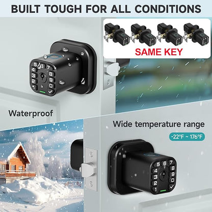 Richelock Fingerprint Door knob, Smart Biometric Door Lock with Keypad, Keyless Entry Code Door Knob, Waterproof & Weatherproof , Auto Lock ,Voice Navigation, For Bedroom, Gate,Office