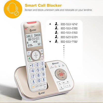 AT&T BL3112 Cordless Home Phone – 1 Handset, Bluetooth to Cell, Smart Robocall Blocker (1,000), Digital Answering, Expandable