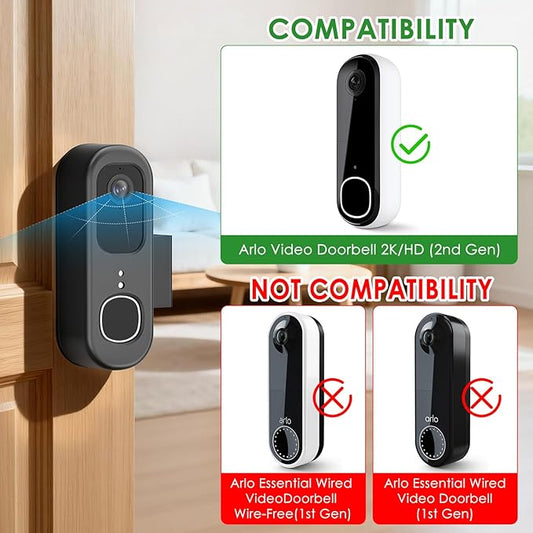 Anti-Theft Doorbell Mount for Arlo Video Doorbell 2K (2nd Gen), Arlo Camera Mount Easy No-Drill Mounting Bracket, Weatherproof Protection for Arlo Doorbell Camera, Ideal for Homes Apartments Rentals