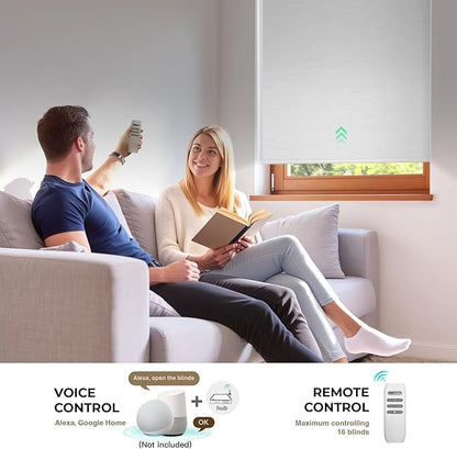 HeyBlinds Blackout Motorized Smart Blinds with Remote, Automatic Electric Shades for Windows (Moon Bay- White BO, 26" W x 72" H)