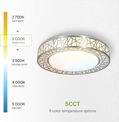 ASD 16 Inch LED Flush Mount Ceiling Light Fixture for Bedroom, 28W 1752LM 5CCT 2700K-5000K, Dimmable Lights, Dining, Living Room, Kitchen Lamps, Modern Home Lighting Fixtures, Nickel, ETL, 4 Pack