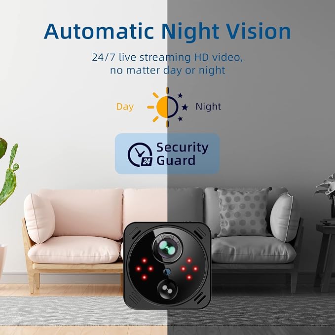 VIDCASTIVE Security Camera 4K Mini Wireless WiFi Indoor Cameras, AI Human Detection, Auto Night Vision, Cloud Storage, Up to 100 Days Standby Battery Life