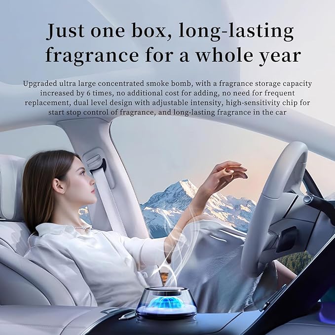 Smart Car Air Freshener 5 Ambient Light & Mist Car Fragrance, Auto On/Off, Adjustable Concentration Diffuser with Two fragrance, Lasts for 6 months, Sandalwood and Rose